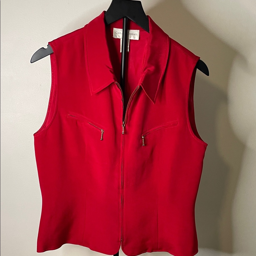 Casual Corner Bold Red Silk Vest and Skirt Set